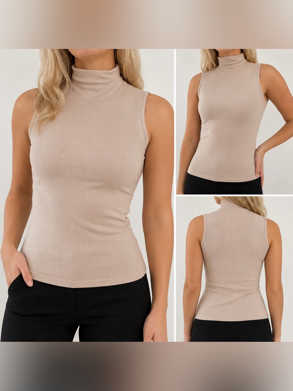 Christian Siriano New York Ribbed Mock Neck Top in Cream Beige– Size Medium